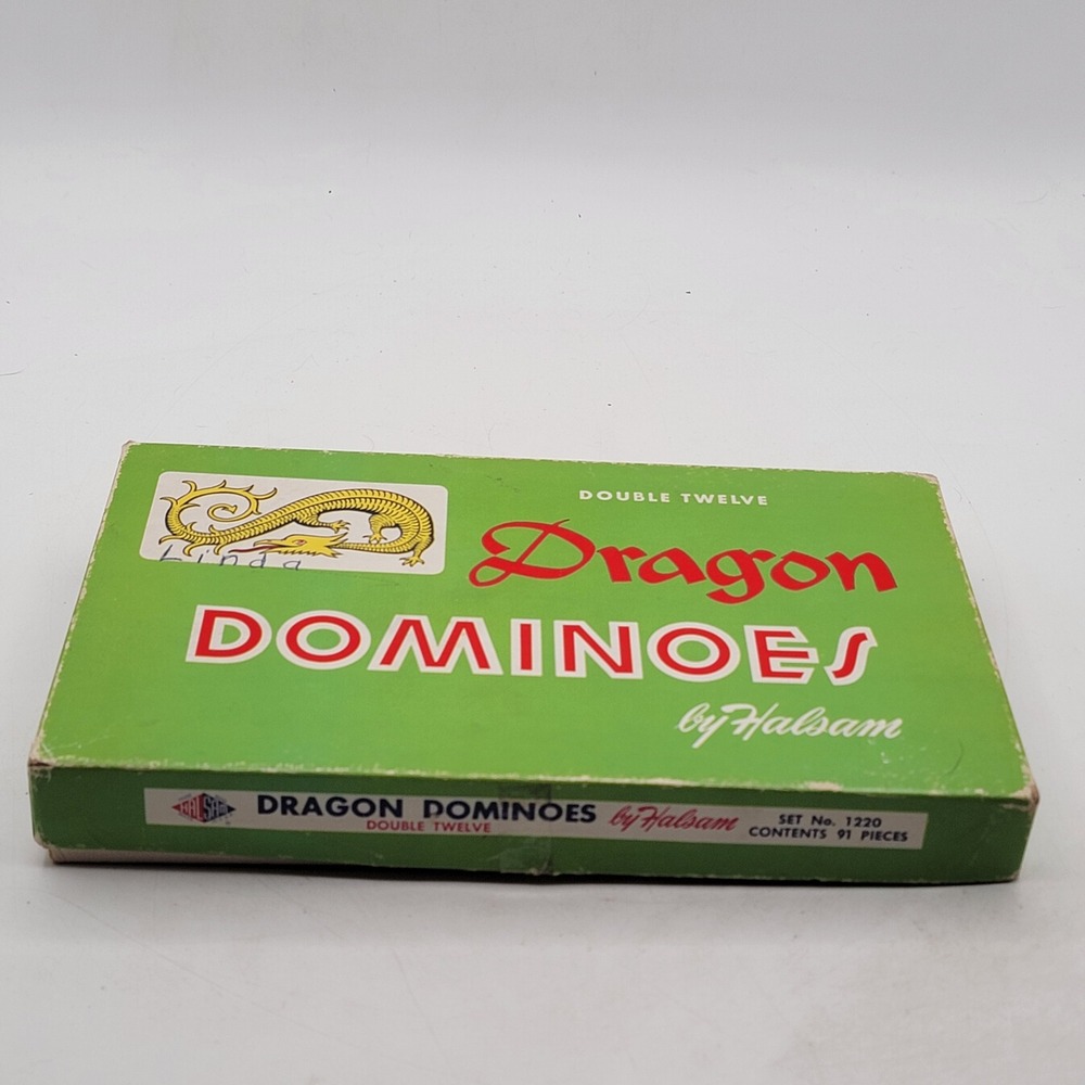 Halsam Dragon Dominoes Double Twelve Set No. 1220 Wood 91 Pieces Good